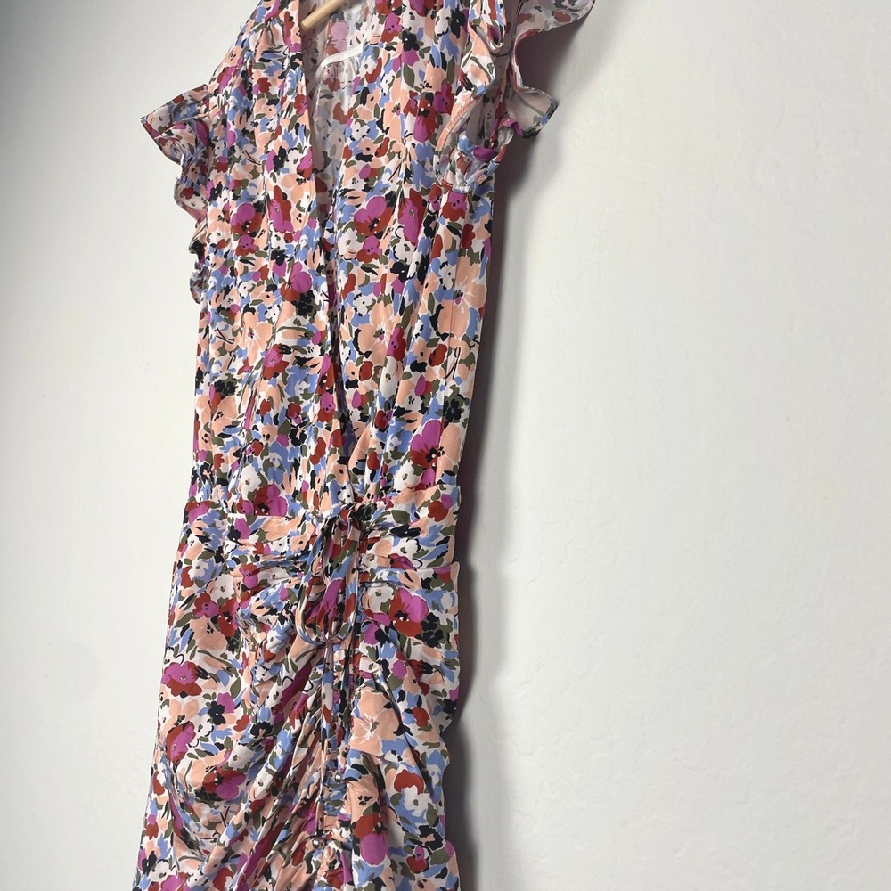 Veronica Beard Marla Ruched Floral Dress Short Flutter Sleeves Silk Blend Size 2 - Picture 6 of 14
